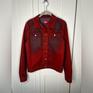 Byblos Blu Metallic Iridescent Blue Red Denim Jacket Women's Size 8